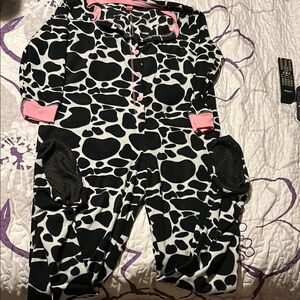 Cow Print Pajama Onesie with Pink Accents